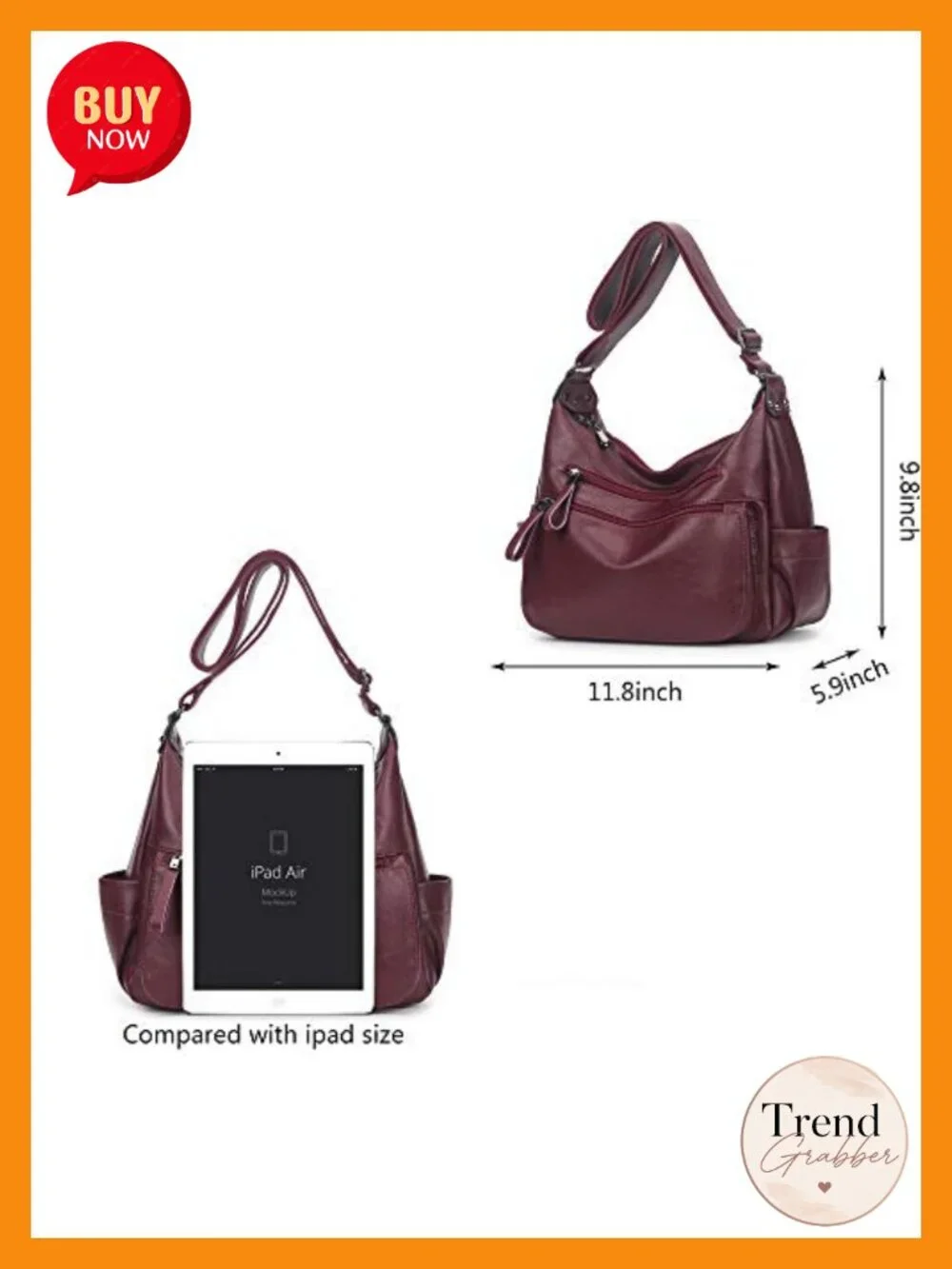 Women's Hobo Crossbody Bag Soft PU Leather Handbag Multi Pocket Shoulder Tote